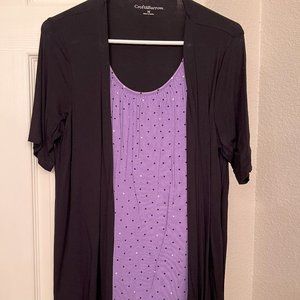 Croft & Barrow Purple Black Polka Dot Top Size M Twofer Layered Look